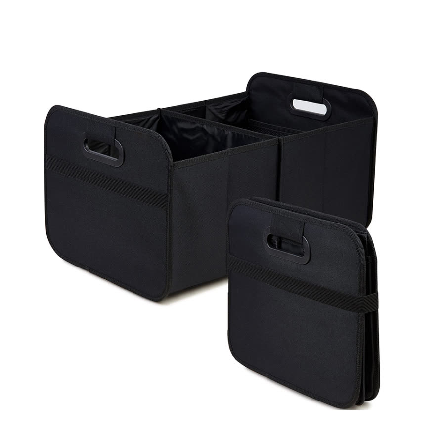 Small black foldable car trunk organiser with side handles